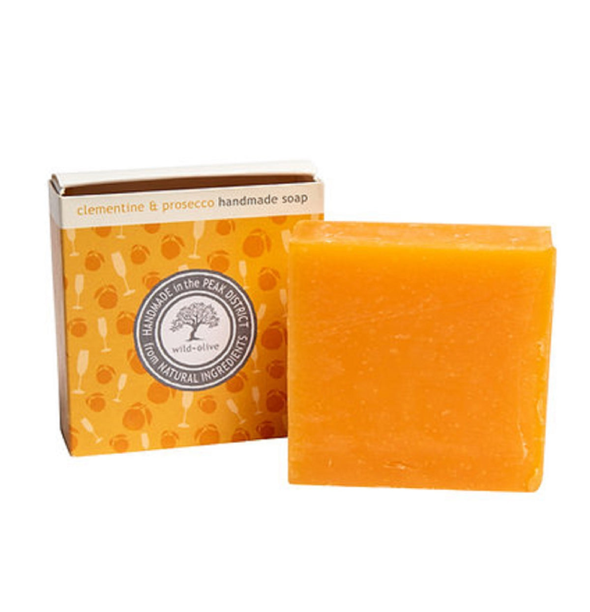 Packaged orange-coloured soap bar