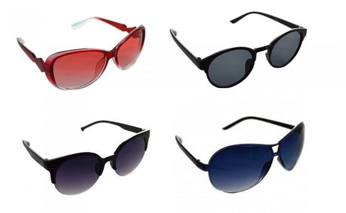 Four pairs of sunglasses in different colours