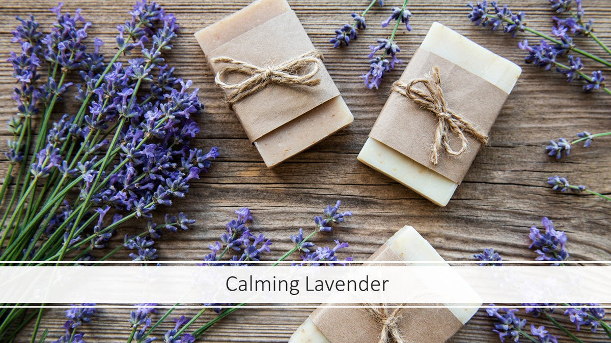 Lavender flowers with bath salts and soap