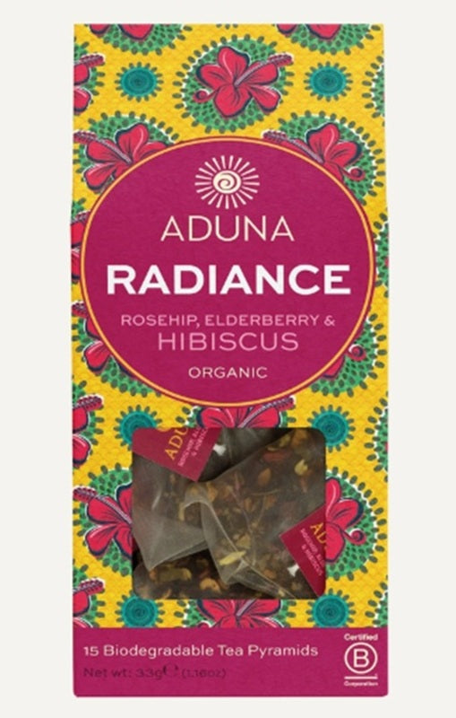 Aduna Radiance Hibiscus Herbal Tea 15 Biodegradable Bags Organic Caffeine-Free