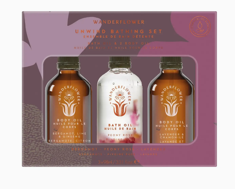 Wanderflower Unwind Bathing Gift Set – Bath Oil & Body Oils