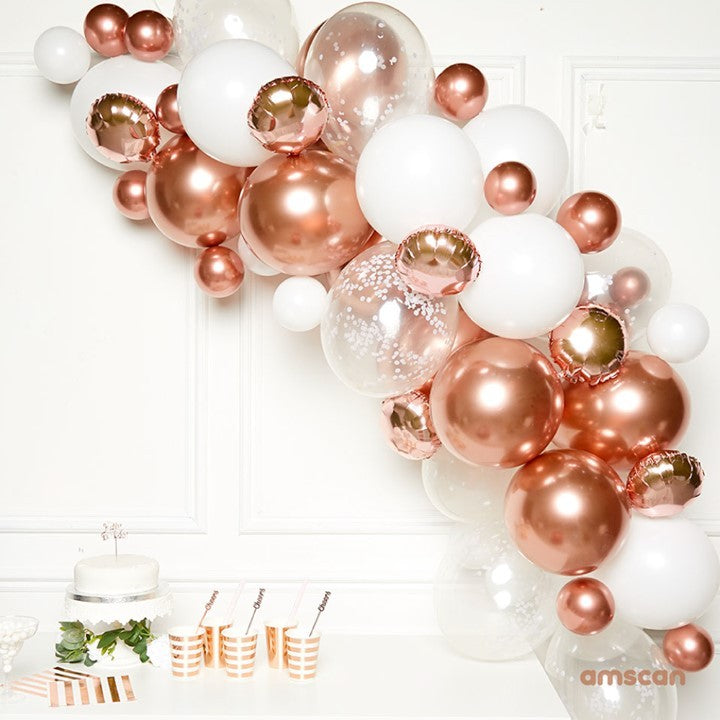 Balloon garland in metallic and pale colours