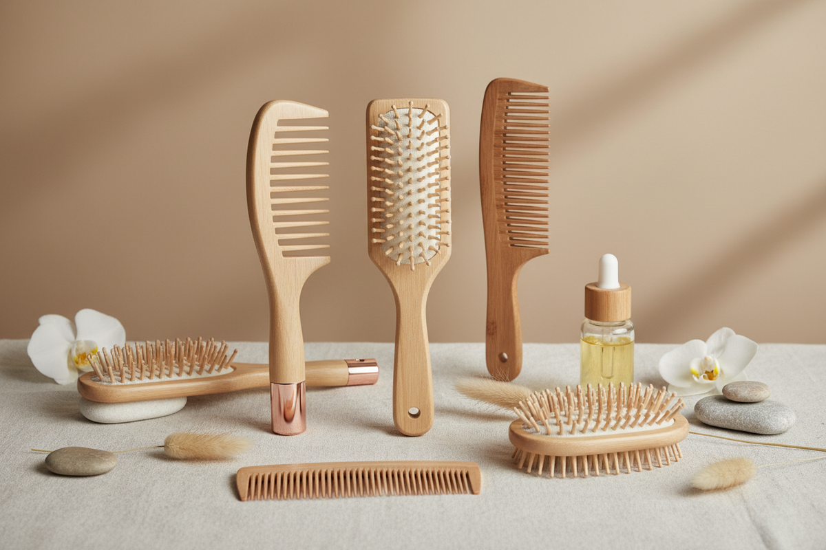 Wooden hair brushes and combs