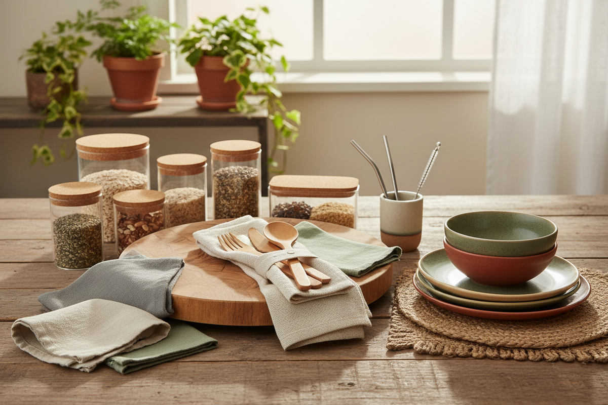 Kitchen tableware, jars and utensils