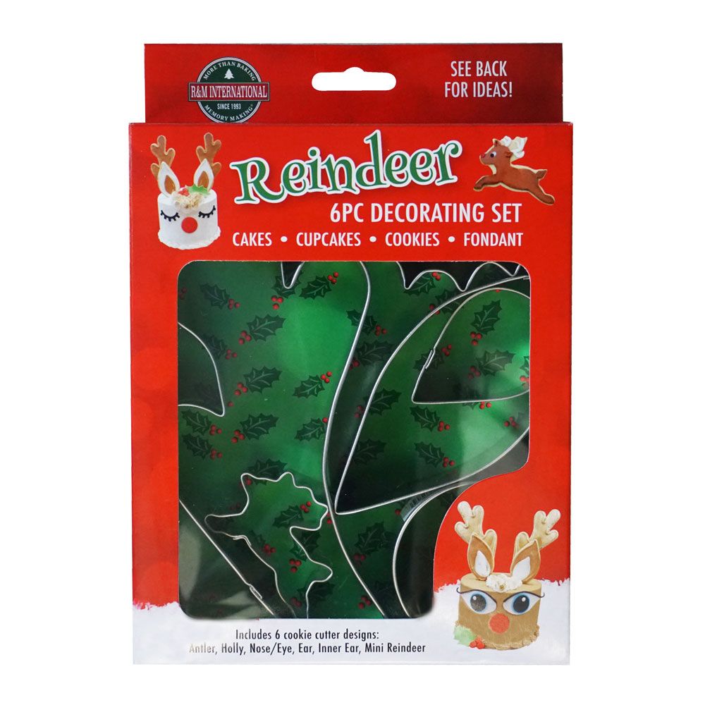 6 piece Christmas Reindeer Decorating Cutter Set For Cookies, Cakes, Fondant