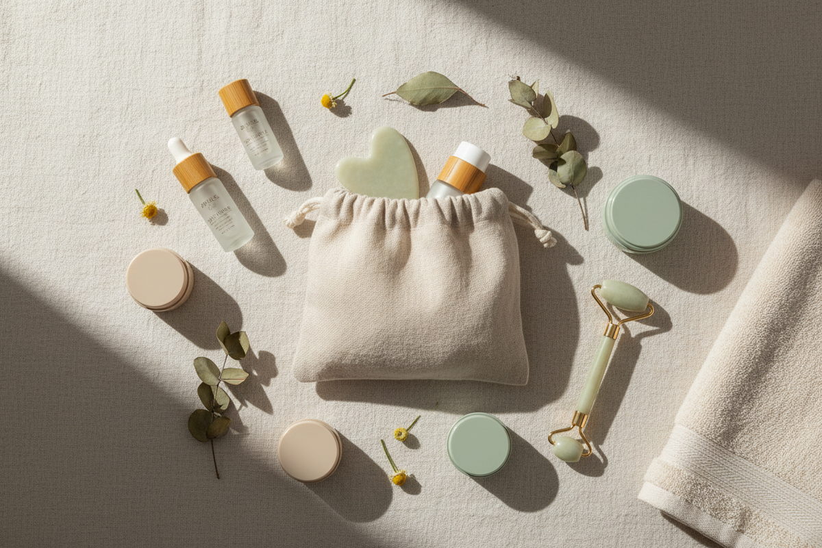 Travel pouch, bottles and grooming accessories