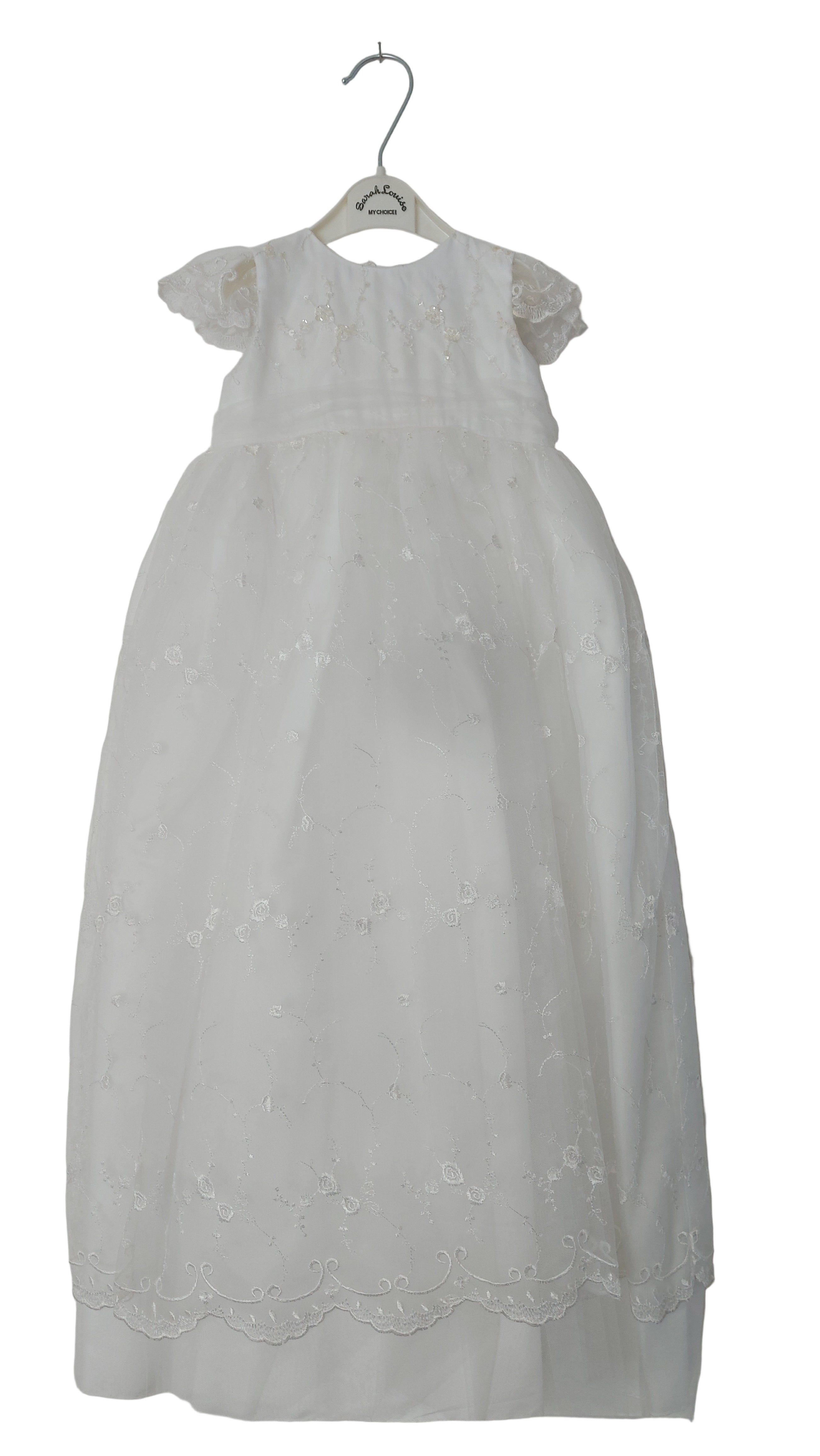 Sarah Louise Girls White Long Lace Christening Gown with Bonnet 3 Months