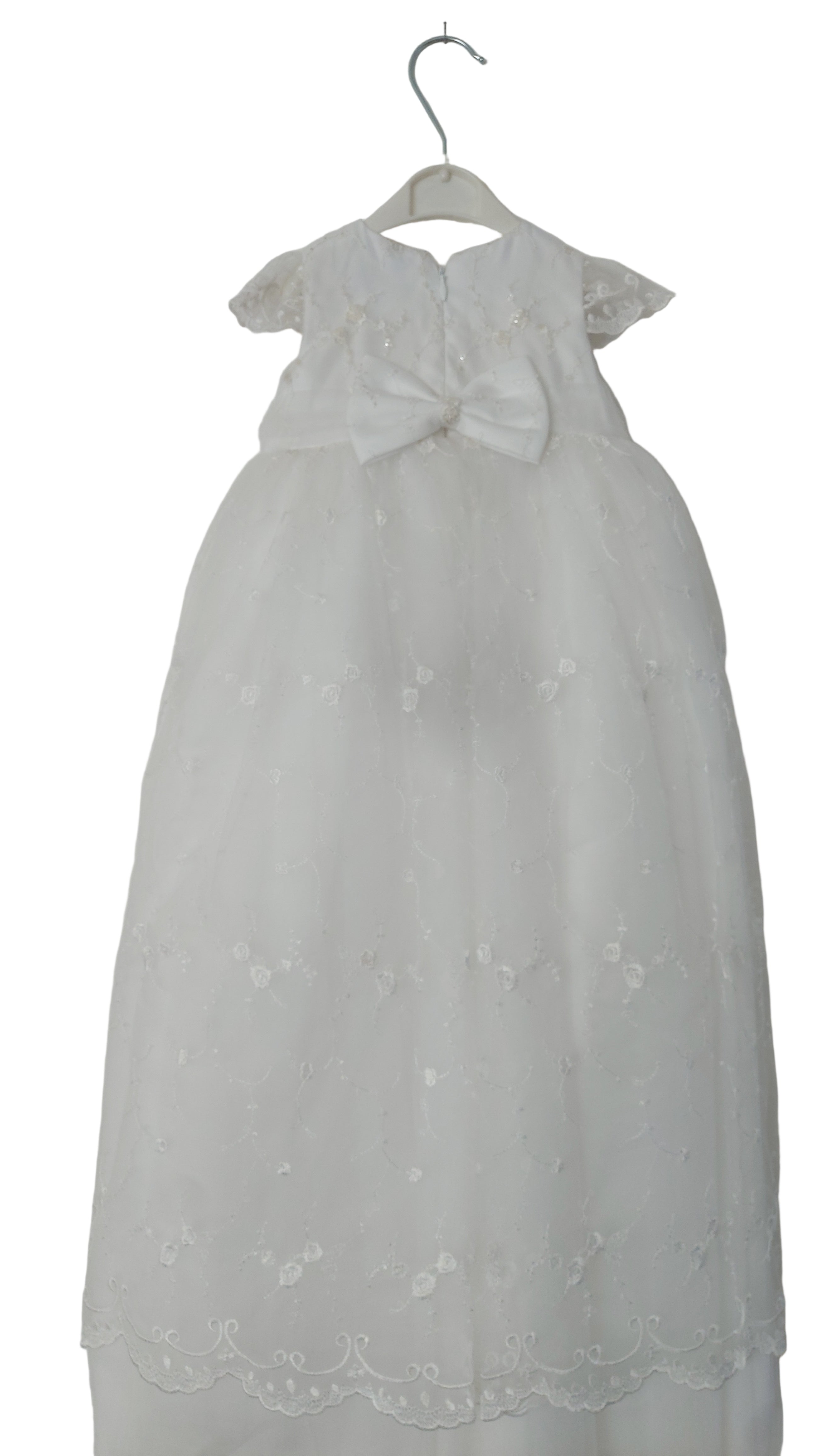 Sarah Louise Girls White Long Lace Christening Gown with Bonnet 3 Months