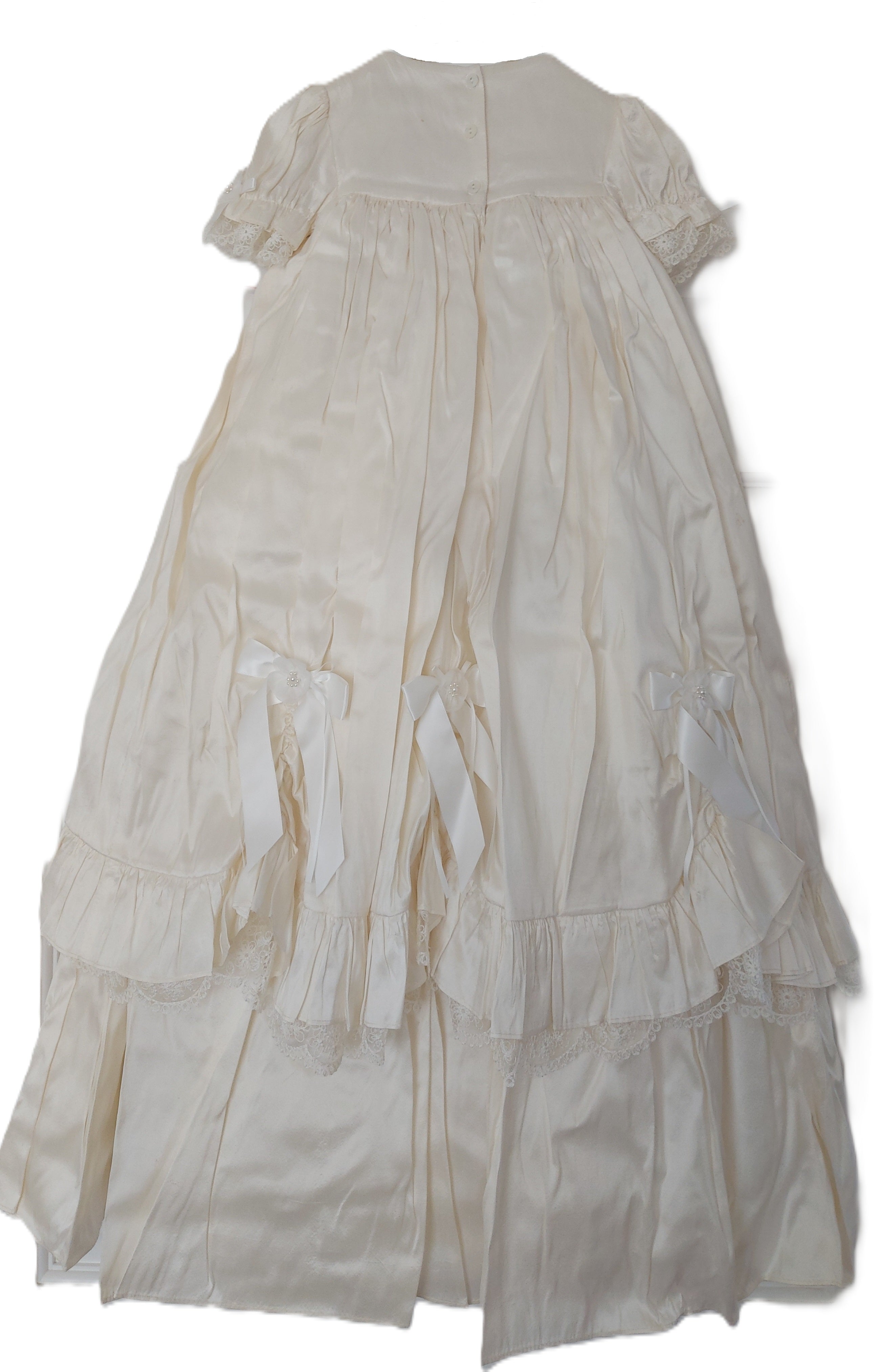 Sarah Louise Ivory Silk Long Christening Gown with Matching Bonnet – 12 Months