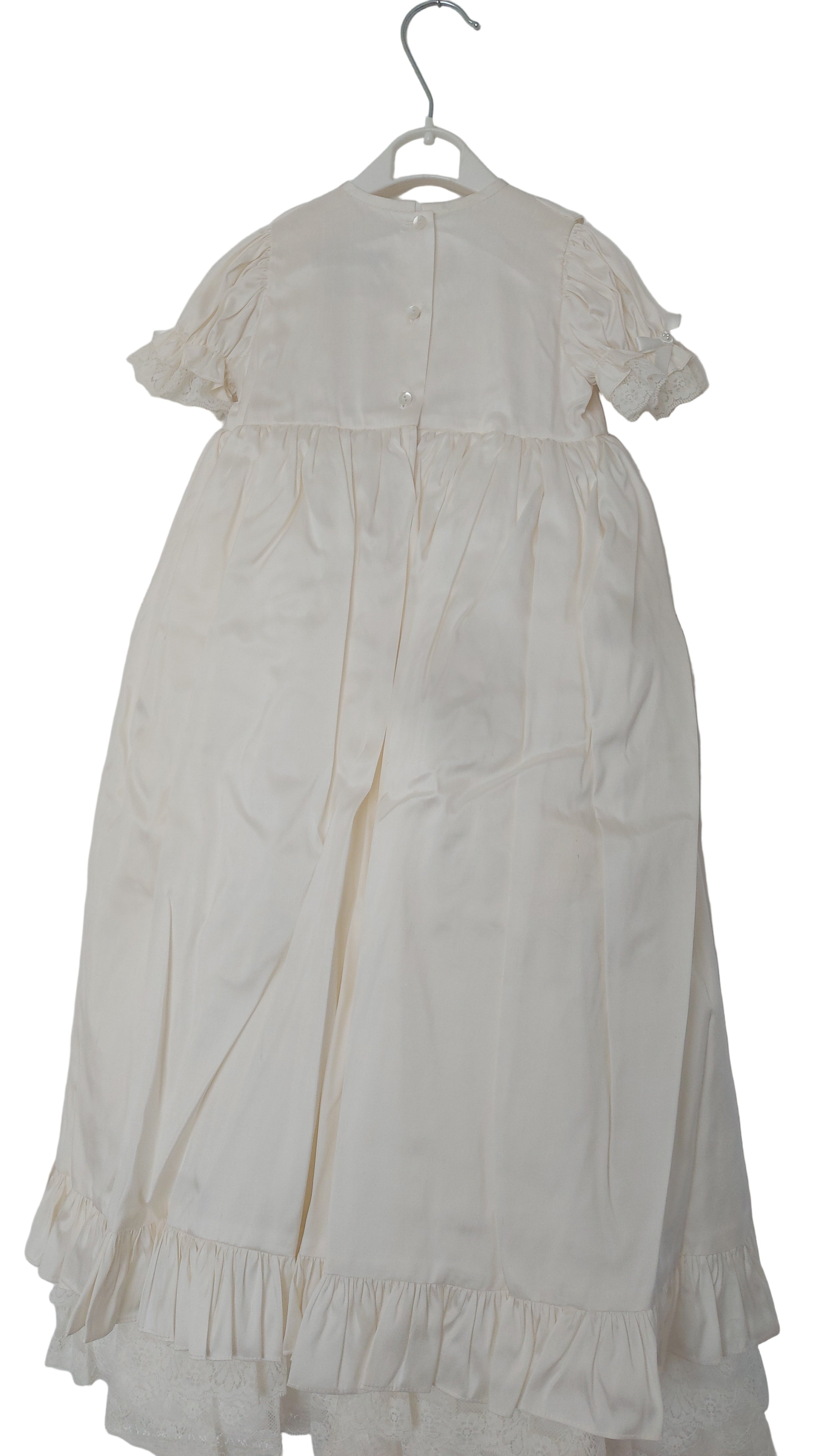 Sarah Louise Ivory Silk Long Christening Gown with Matching Bonnet – 6 Months