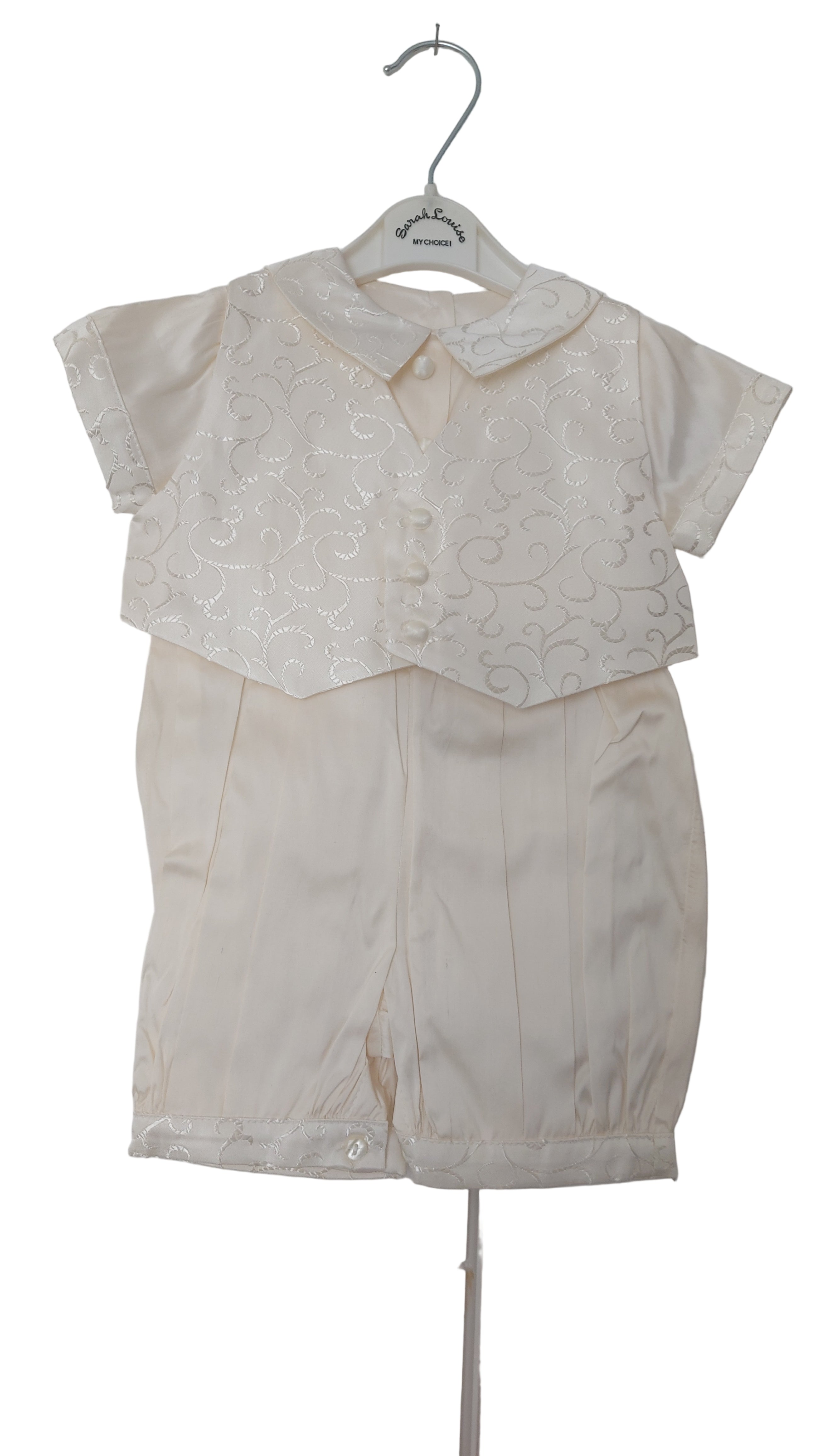 Sarah Louise Boys Ivory 3 Piece Romper Suit with Waistcoat & Hat - Silk