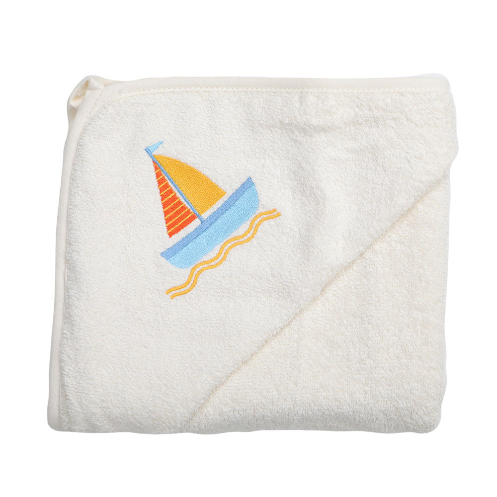 Junior Joy Boat Baby Hooded Towel Cream