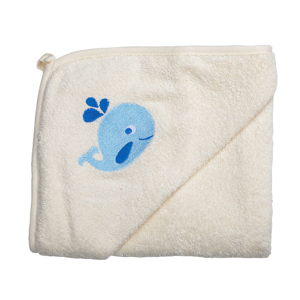 Whale Baby Hooded Towel Cream