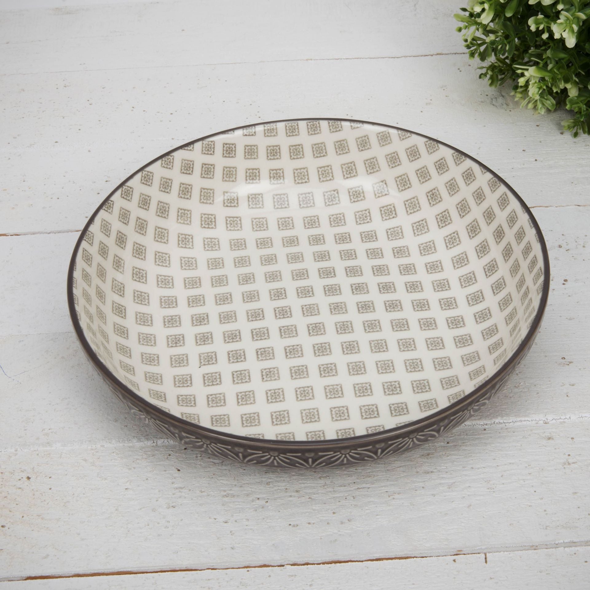 Set of 4 Tile Pattern Pasta Bowls - Ceramic