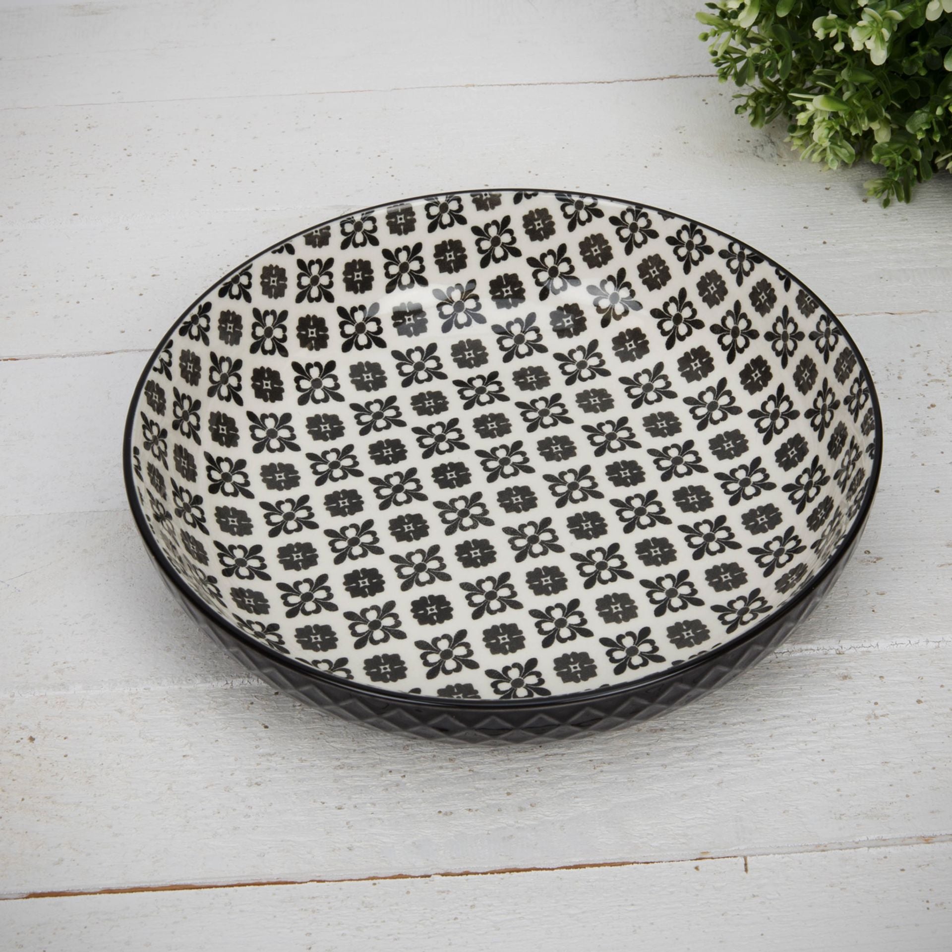 Set of 4 Tile Pattern Pasta Bowls - Ceramic