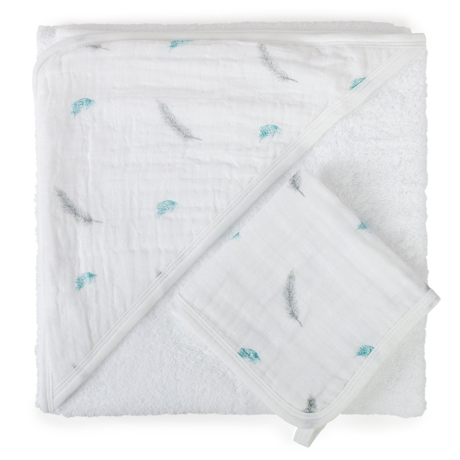 Petite Piccolo Hooded Baby Bath Towel & Muslin Gift Set Boxed