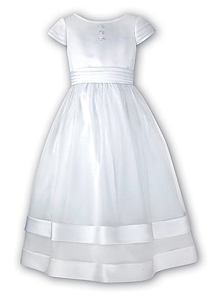 Sarah Louise Girls White Long Communion Dress – Ankle Length Ceremonial Dress
