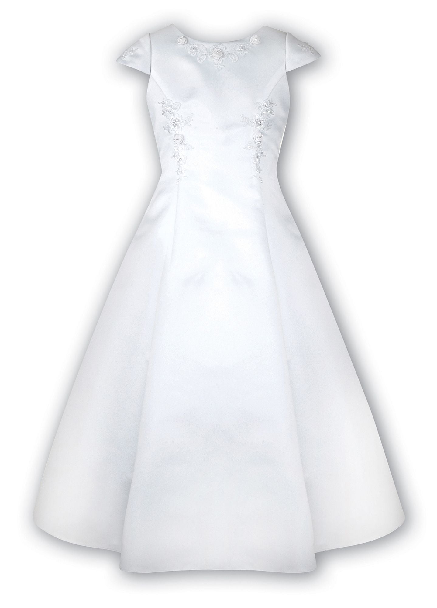 Sarah Louise Girls White Long Communion Dress – Ankle Length Ceremonial Gown