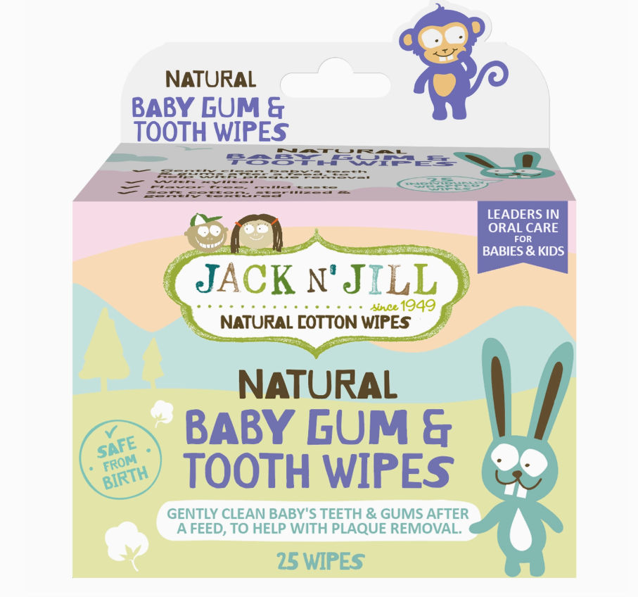 Jack N Jill Baby Gum & Tooth Wipes 25 Pack Natural Cotton Fluoride Free