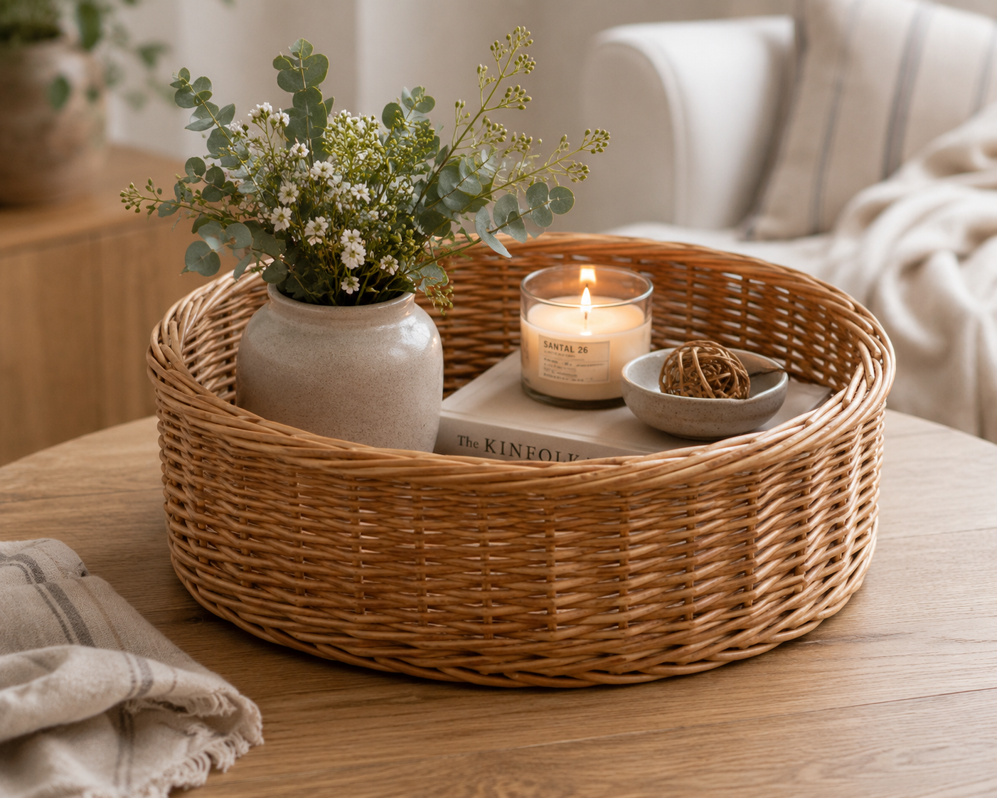 Large Round Willow Basket Tray