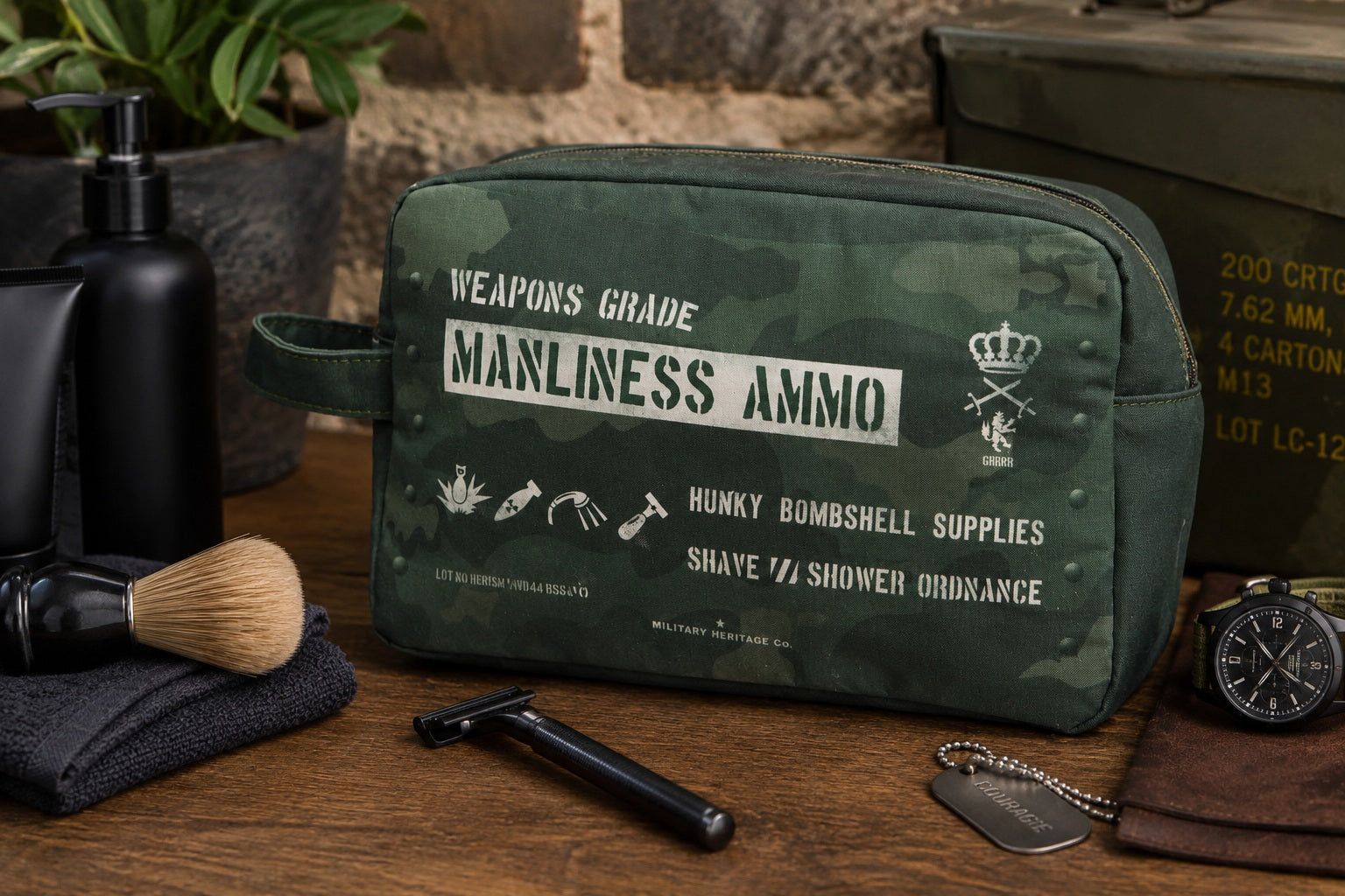 Men’s Camo Canvas Wash Bag Toiletry Travel Dopp Kit Military Style Gift - Harvey Makin