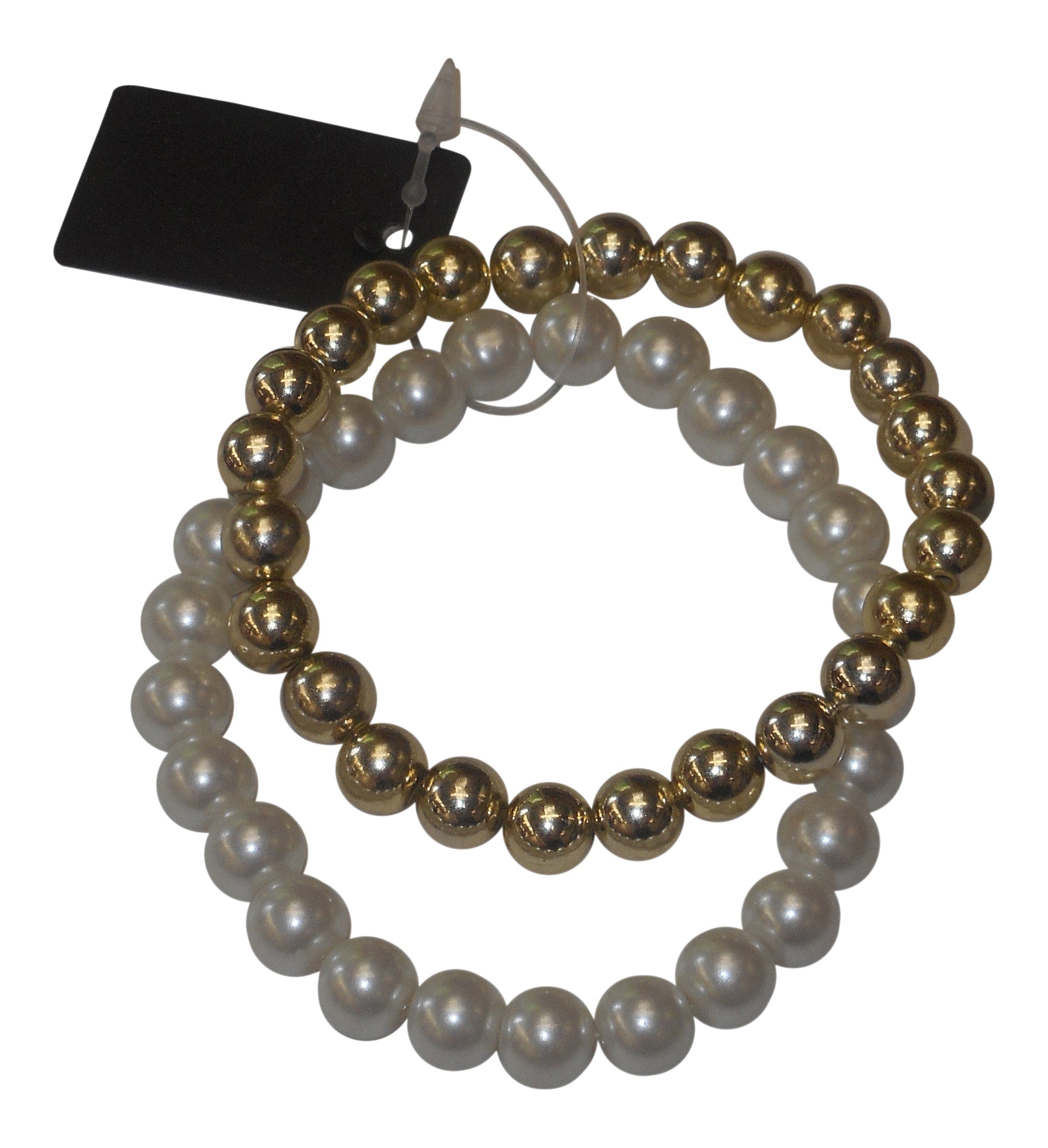 Pack of 2 Girls Beads Bracelets Bangles Set - Cream & Gold