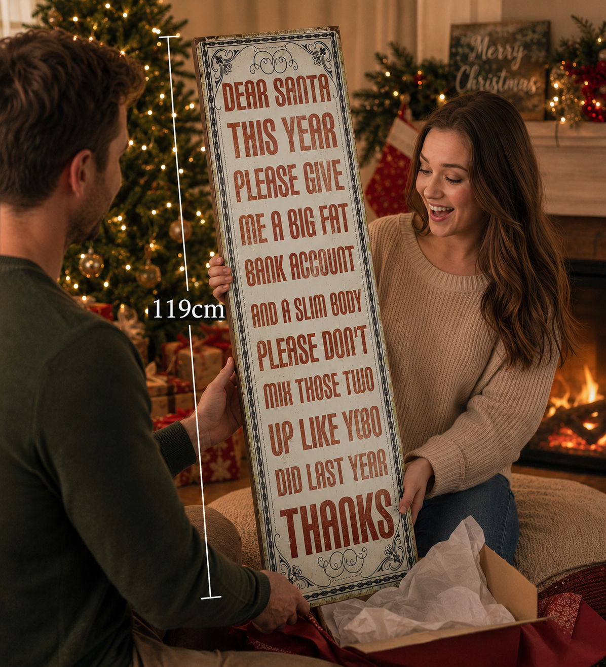 Juliana Dear Santa Christmas Wall Plaque – Large Wooden Festive Sign 119cm