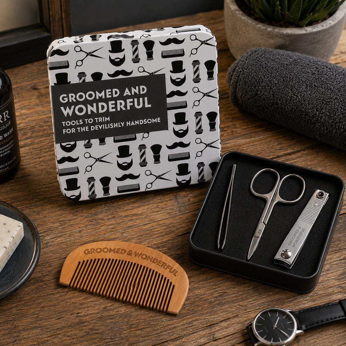 Grooming Kit Gift Set For Men Beard Care Travel Tin Manicure Grooming ...