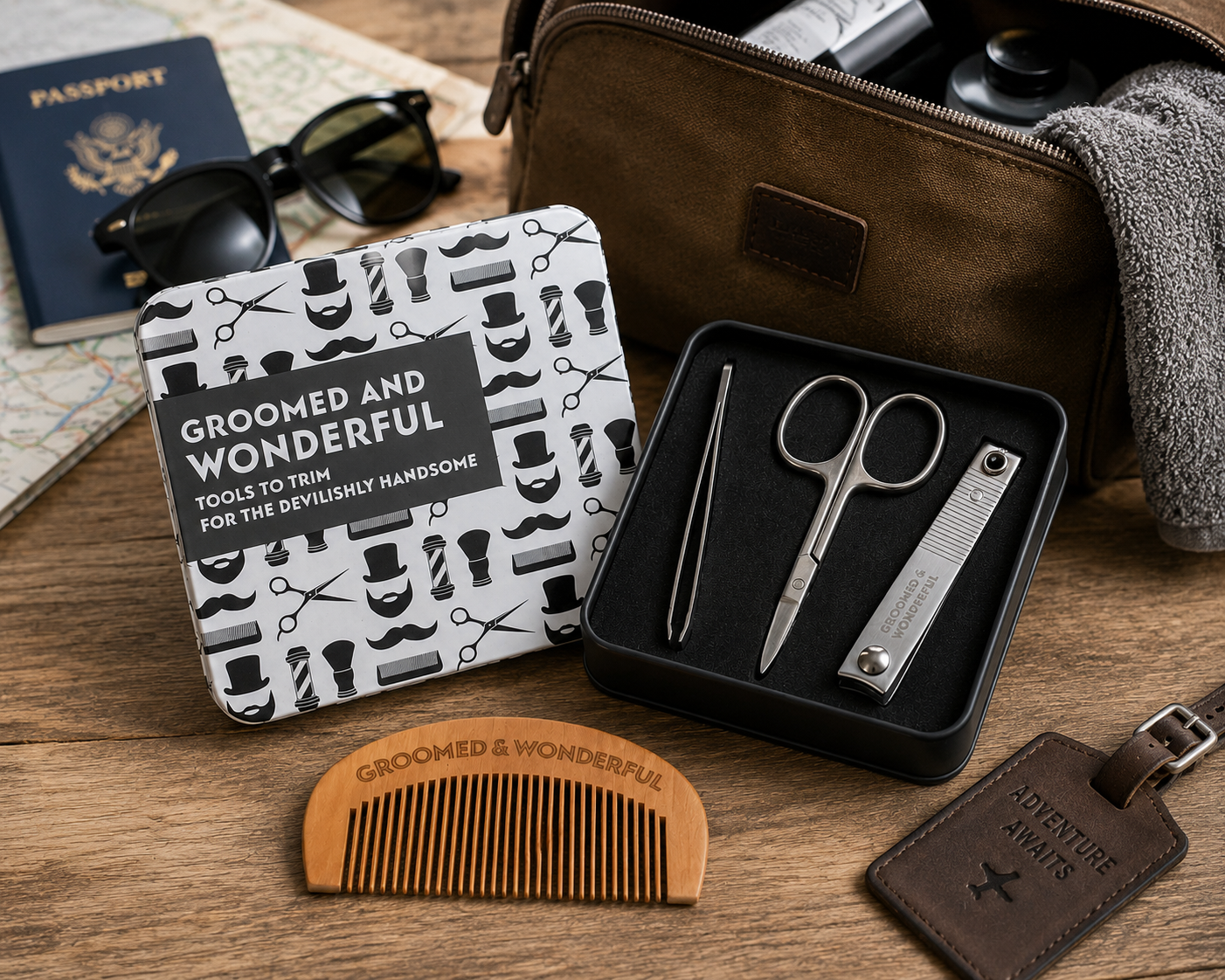 Grooming Kit Gift Set For Men Beard Care Travel Tin Manicure Grooming Tools