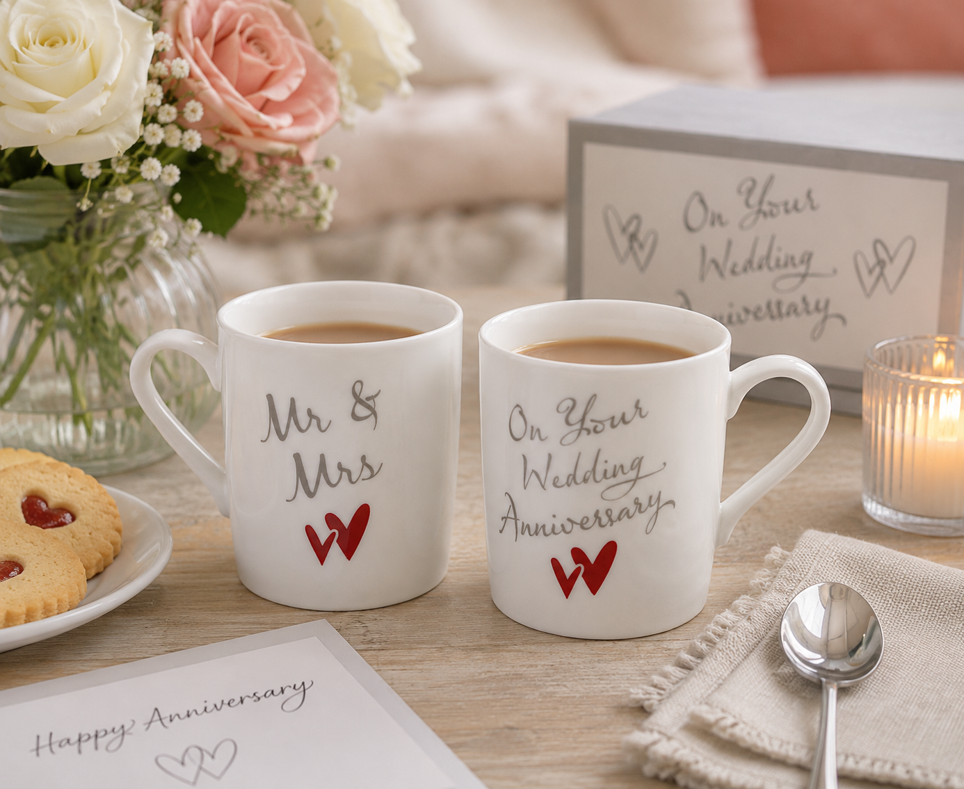 Wedding Anniversary Mug Set Mr & Mrs Porcelain Gift Boxed