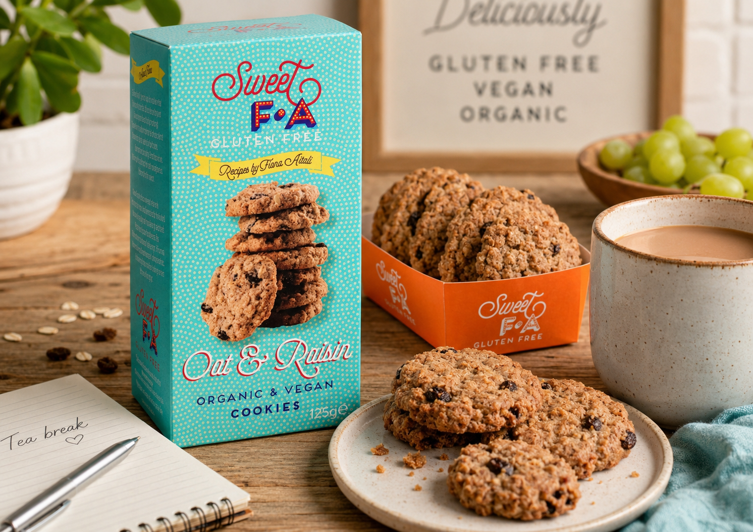 Sweet FA Oat & Raisin Organic Vegan Cookies 125g | Gluten Free Biscuit Snack