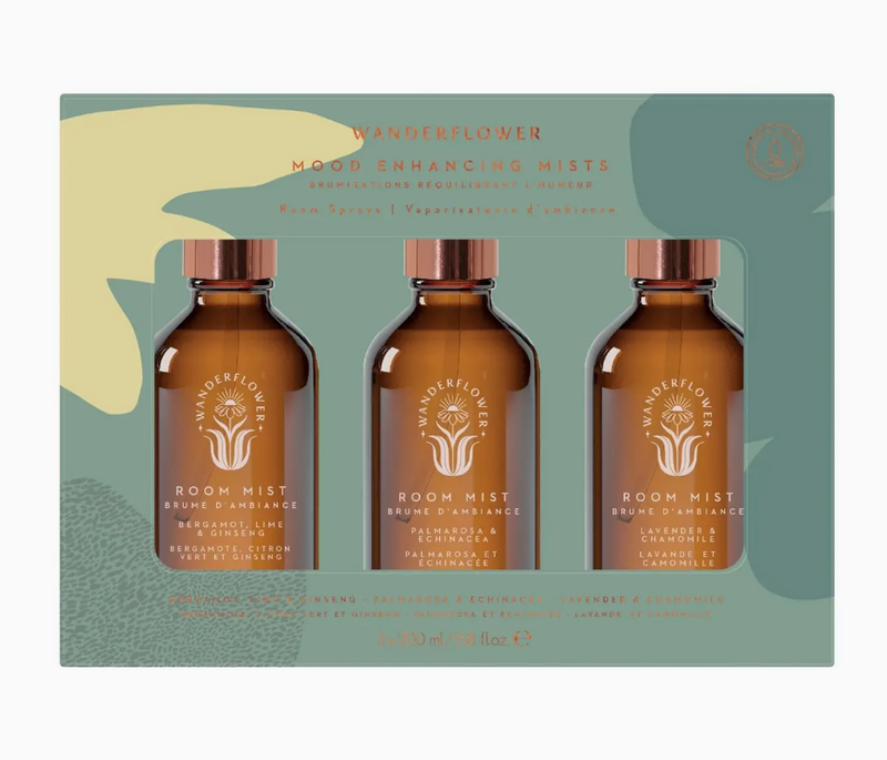 Wanderflower room mist gift box with three 200ml home fragrance sprays