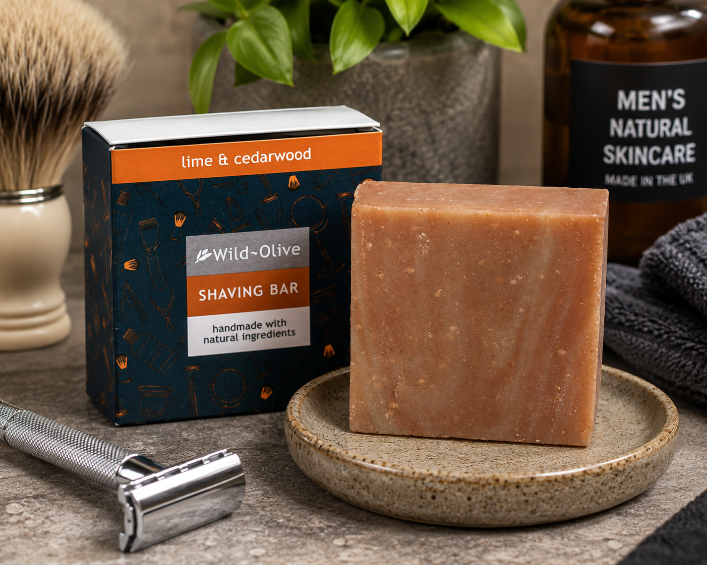 French Lime & Cedarwood Handmade Shaving Bar Soap 100g