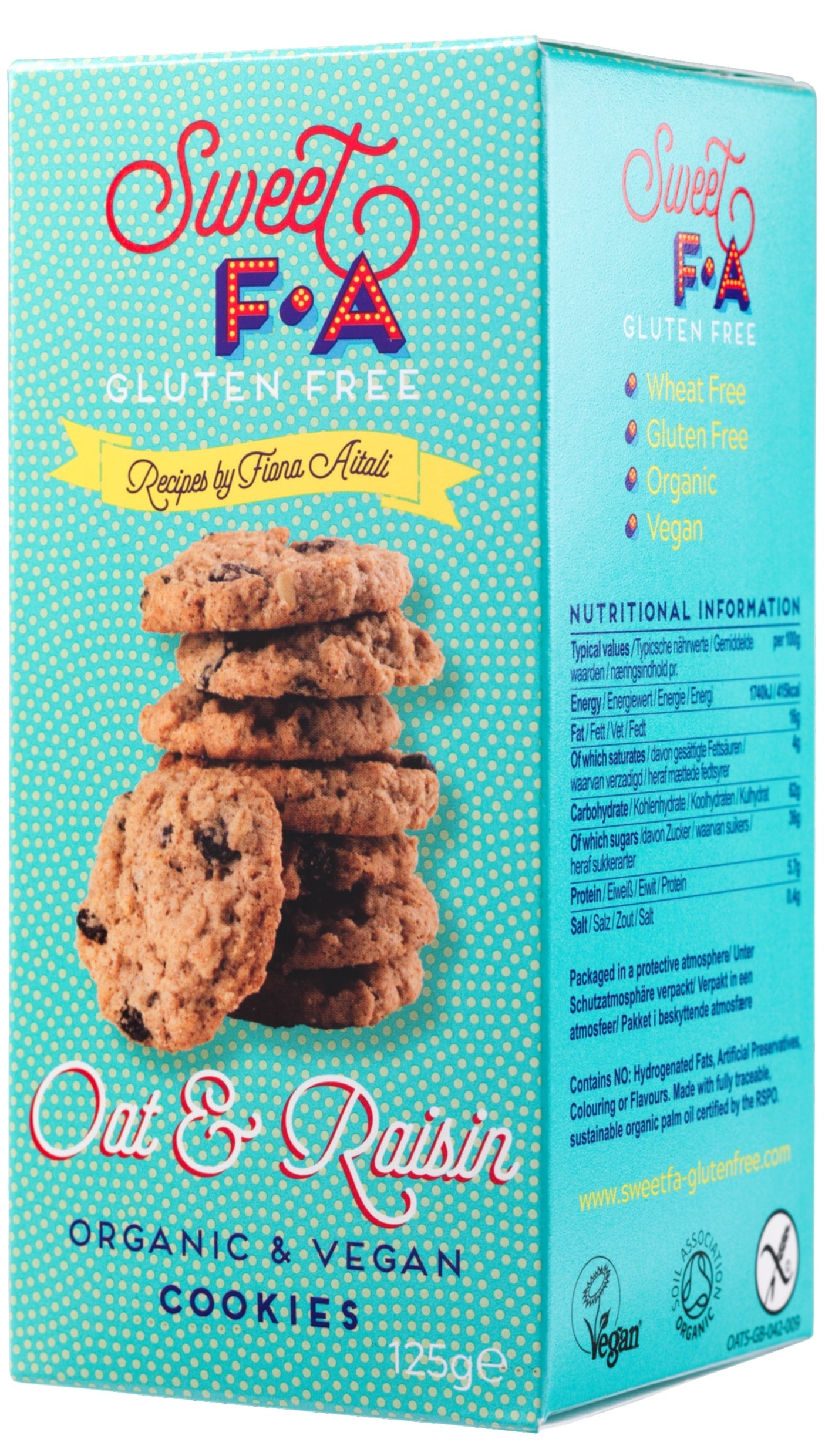 Sweet FA Oat & Raisin Organic Vegan Cookies 125g | Gluten Free Biscuit Snack