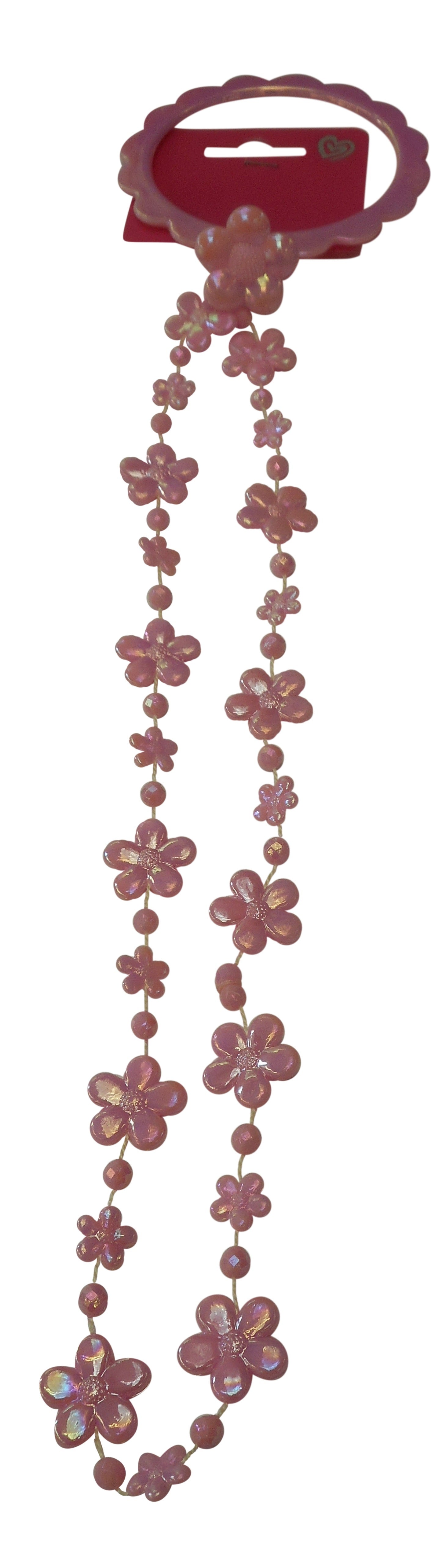 Girls Beads Necklace, Bracelet And Ring Set Pink