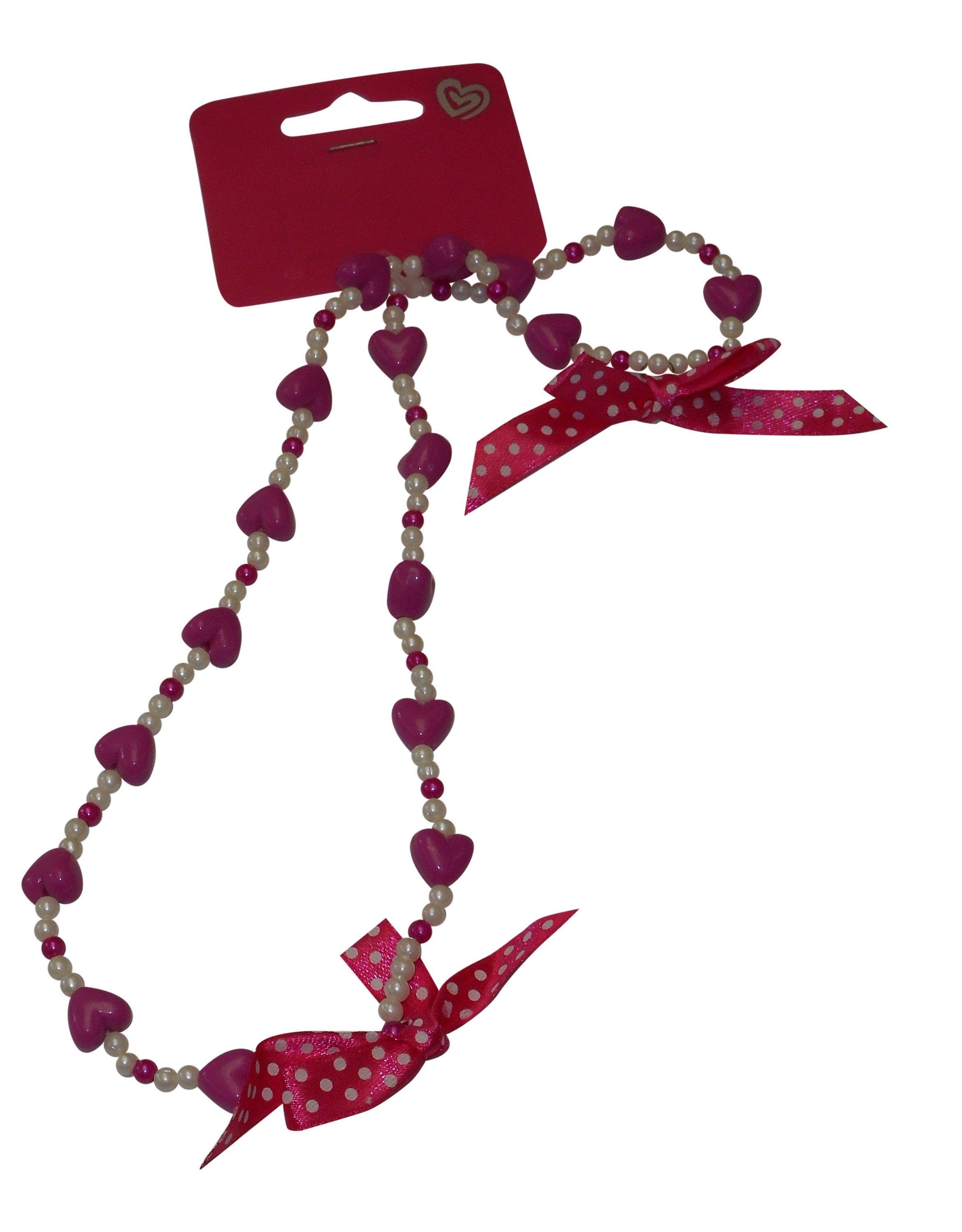 Girls Heart Beads Necklace and Bracelet Set Fuchsia