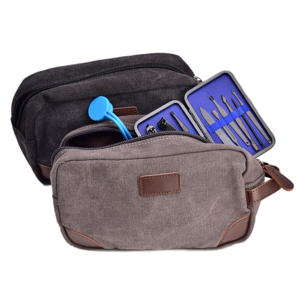 Men’s Canvas Leather Wash Bag Toiletry Travel Dopp Kit Gift For Him - Mad Man