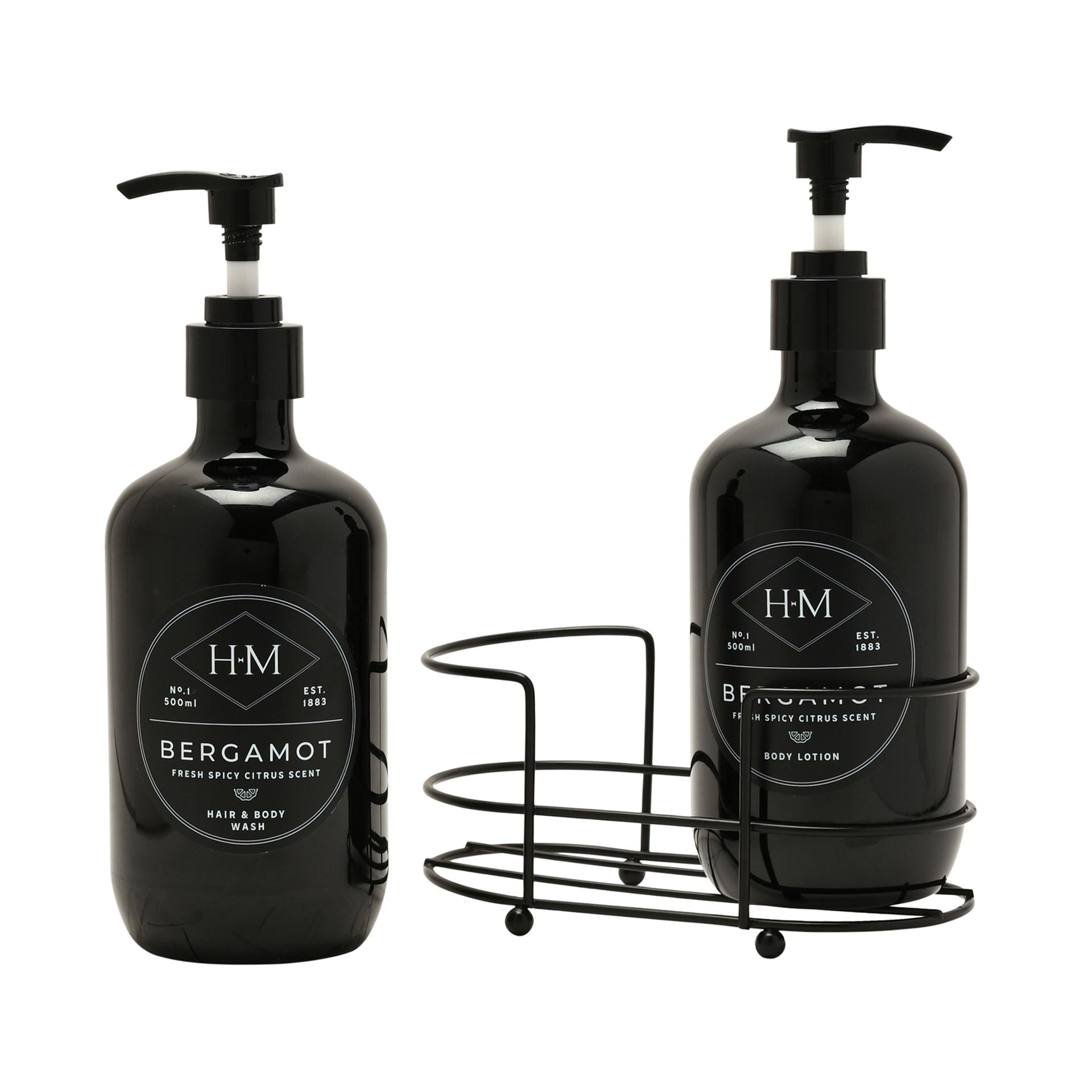 Bergamot Body Wash & Lotion Gift Set for Men - With Shower Caddy