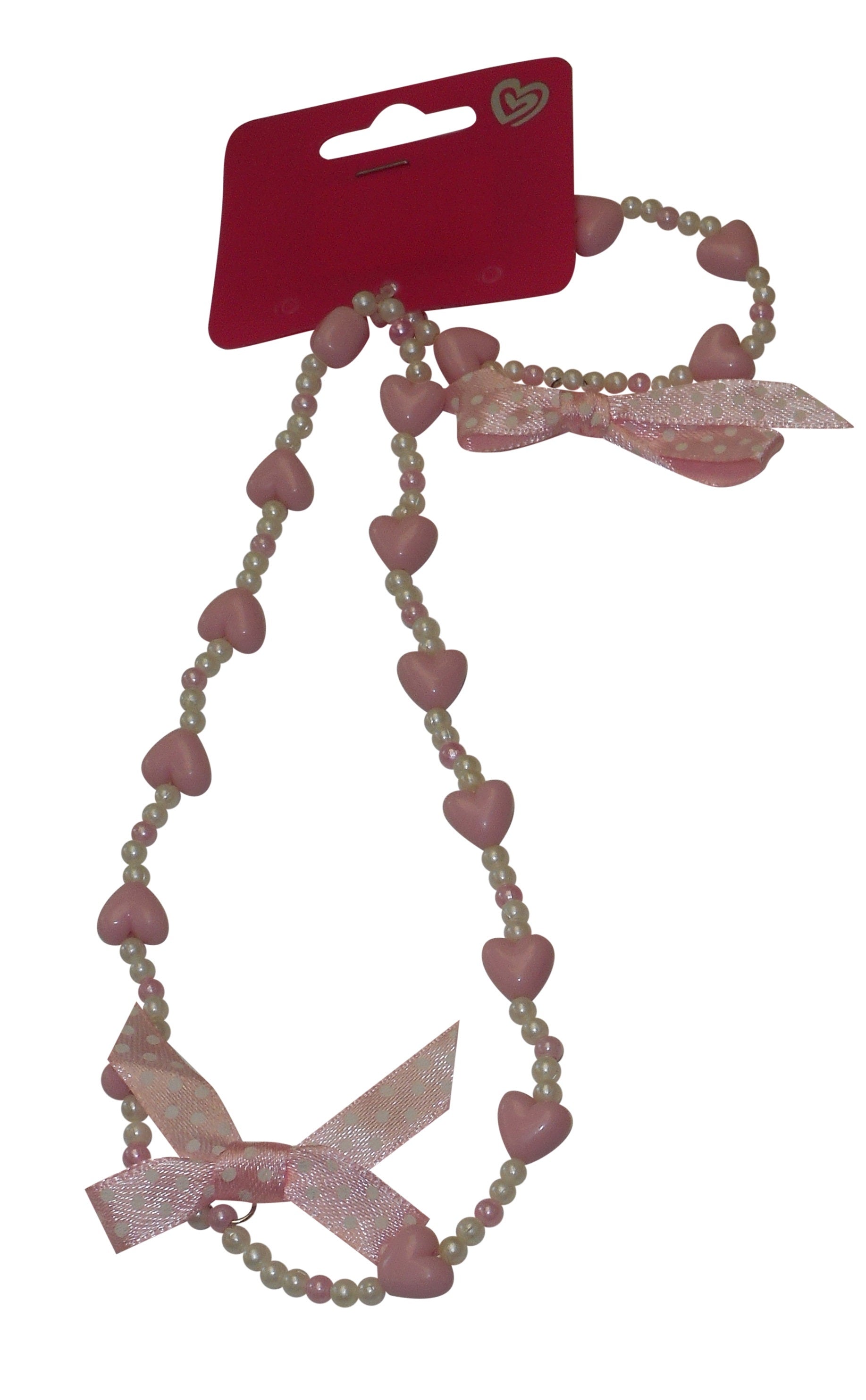 Girls Heart Beads Necklace and Bracelet Set Pink