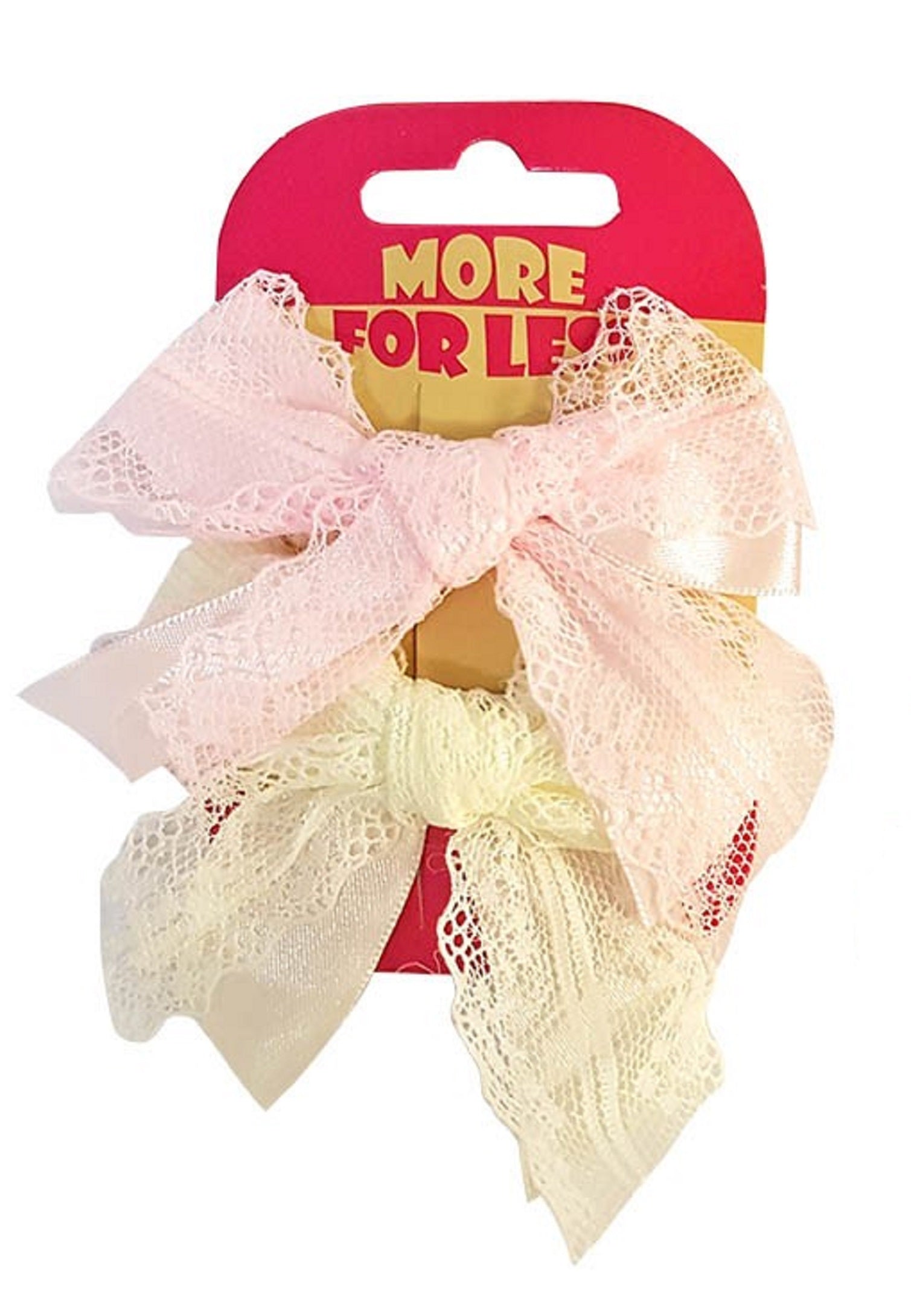 Pack of 2 Lace Bow Hairbands Scrunchies Hair Ties - Pink, Cream