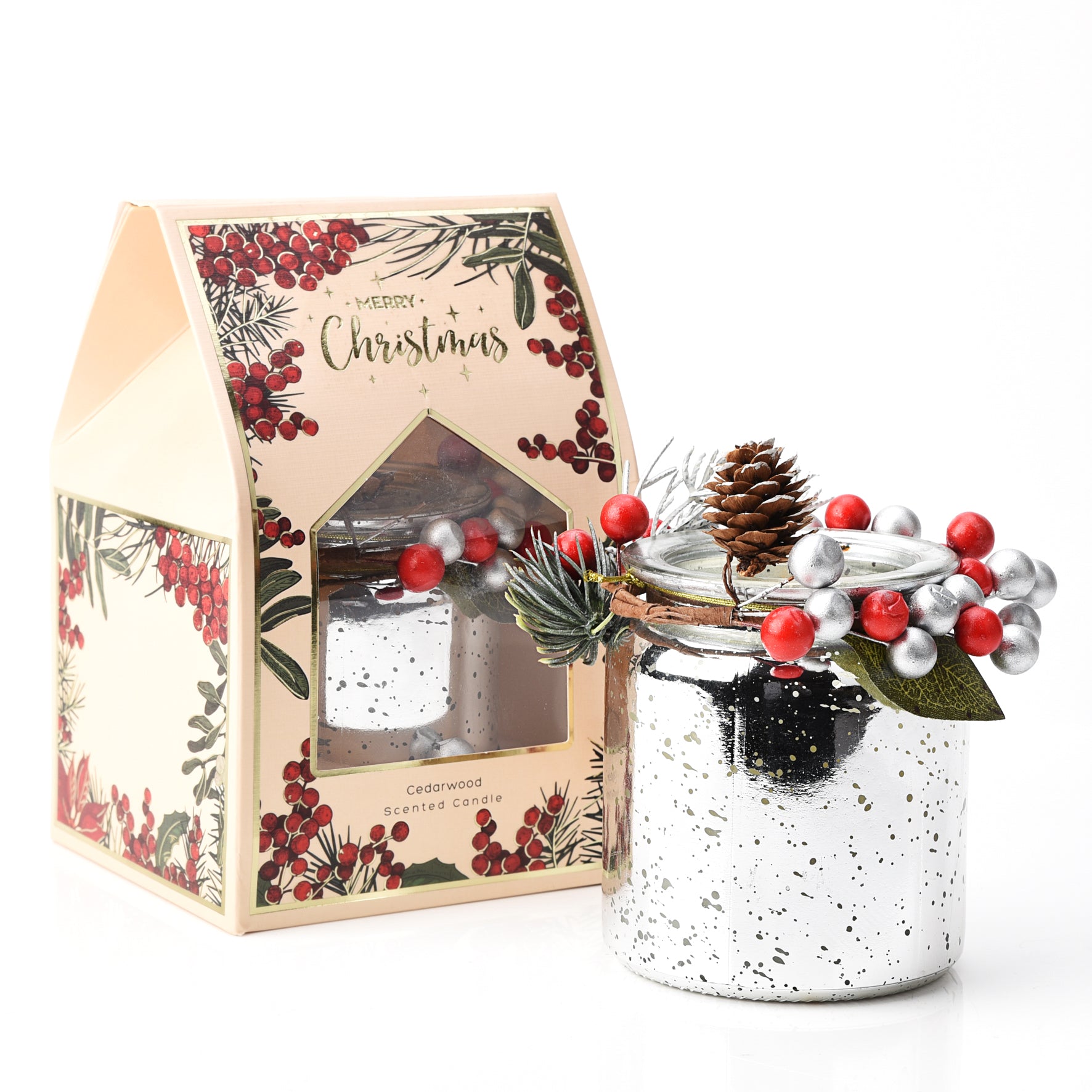 Christmas Electroplated Silver Foil Cedarwood Candle 220 g