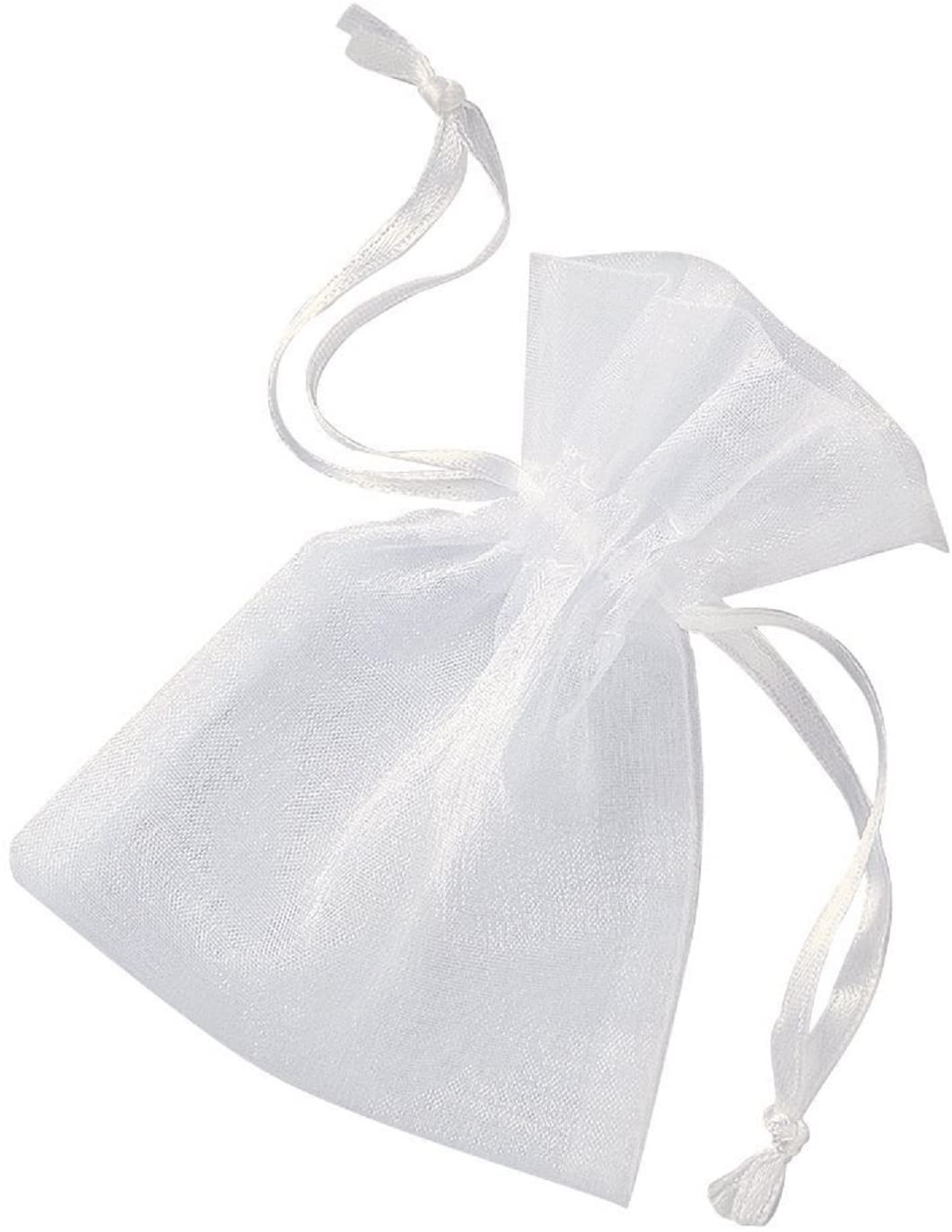 Pack of 4 Organza Drawstring Favour Bags - White