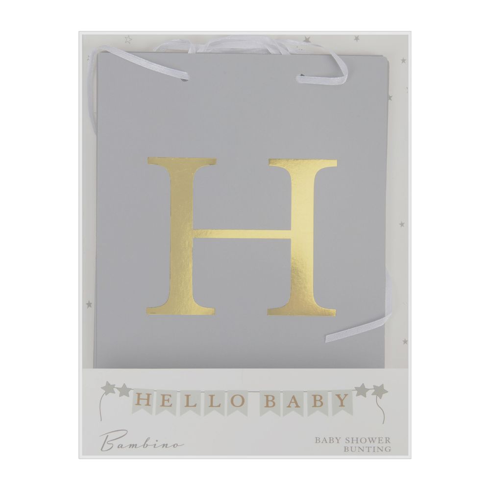 Bambino Baby Shower Paper Bunting Grey - Hello Baby