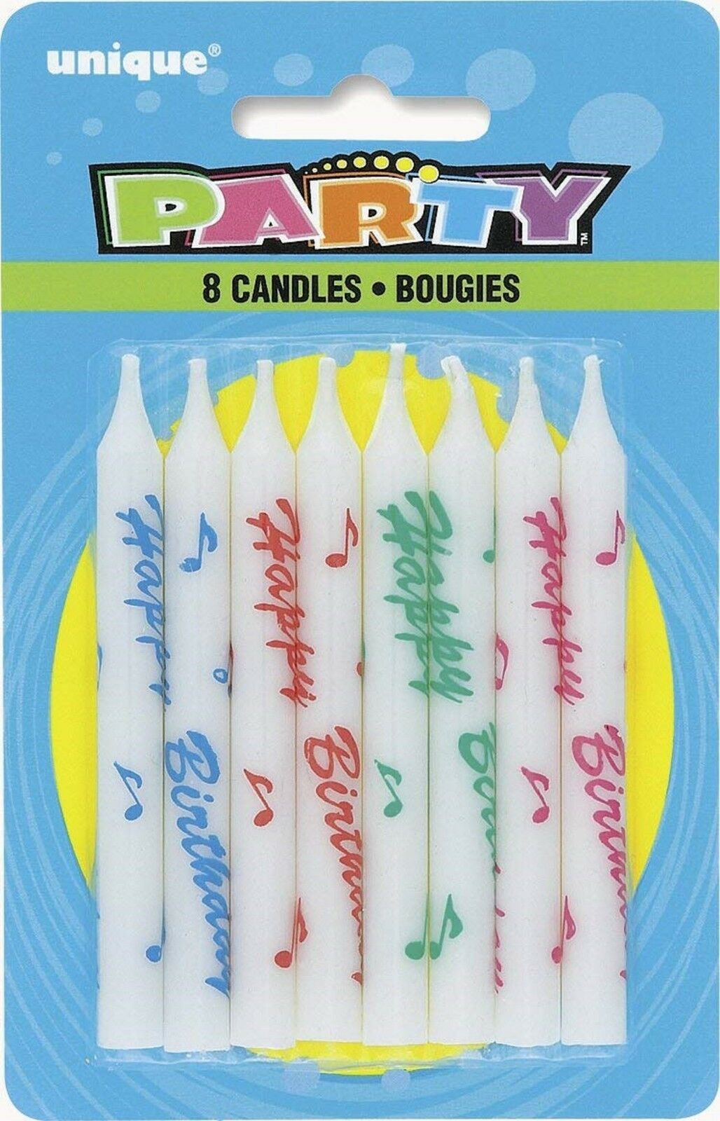 Happy Birthday Printed Cake Candles - Pack of 8