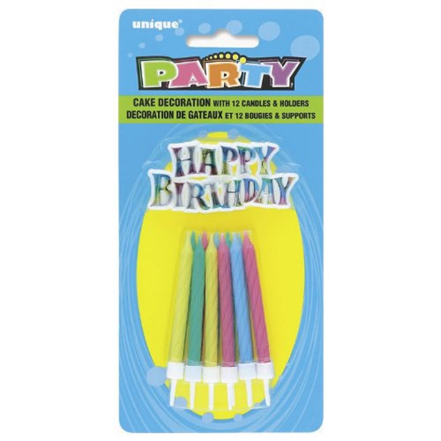 Happy Birthday Cake Decoration With 12 Candles And Holders