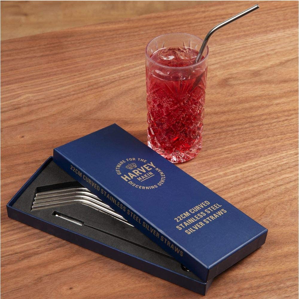 Set of 6 Reusable Stainless Steel Drinking Straws - Angled