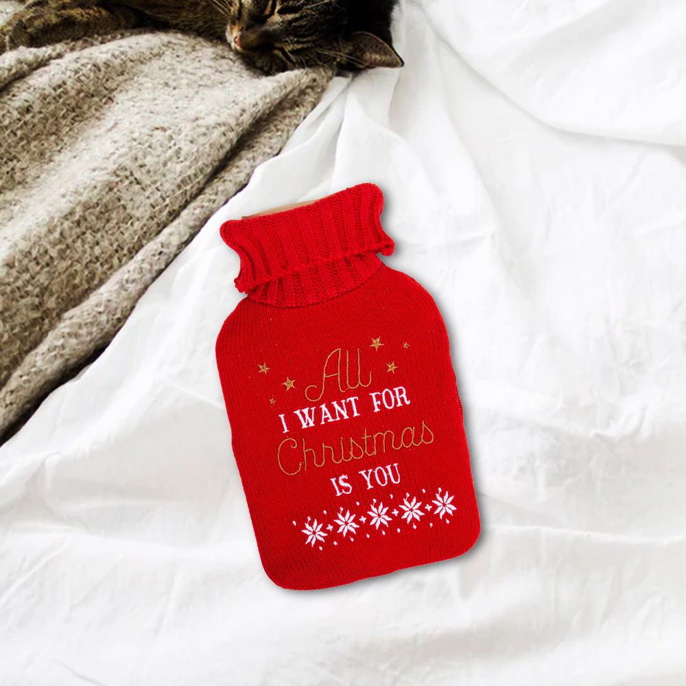 All I Want For Christmas Hot Water Bottle & Knitted Cover