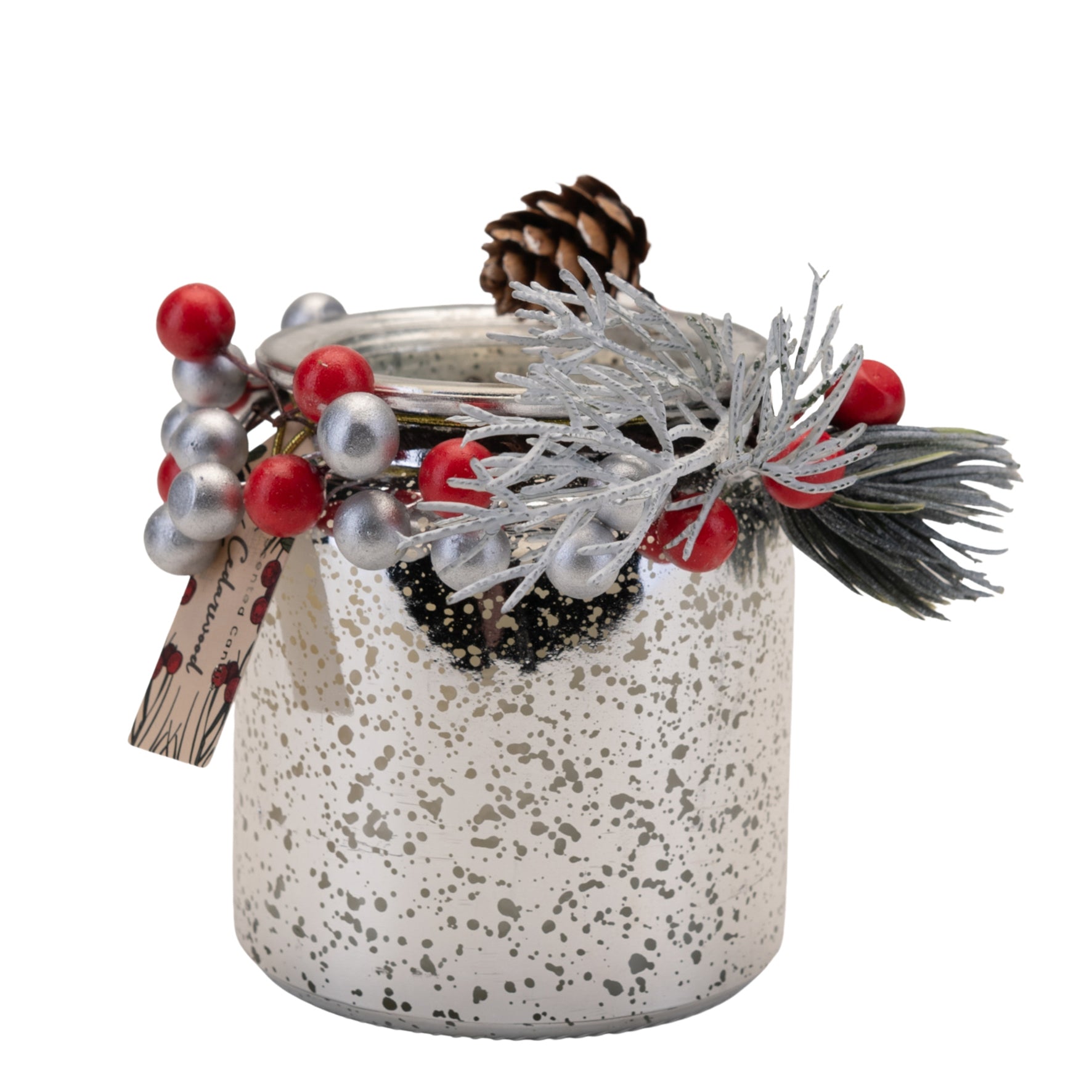 Christmas Cedarwood Candle - Festive Home Fragrance Gift with Silver Jar